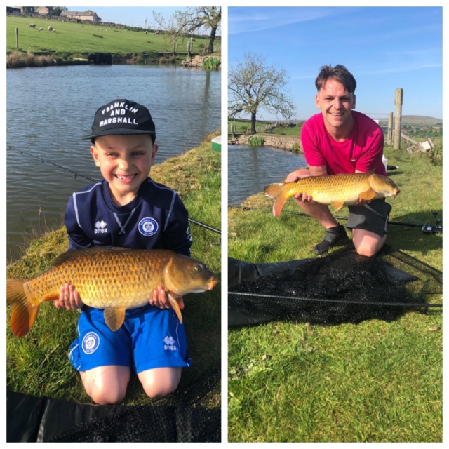 Louie hooked this nice carp but needed his dad's help (Lee) to get it in! Fantastic fish from the Specimen pond at Lane Head. 15/05/2019