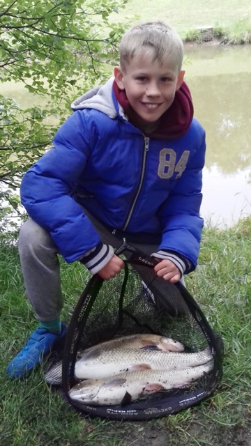 Zander with his winning catch at Birch Hill for the Birch Hill Trophy. Two clonking chub and a bream.  16/06/2018